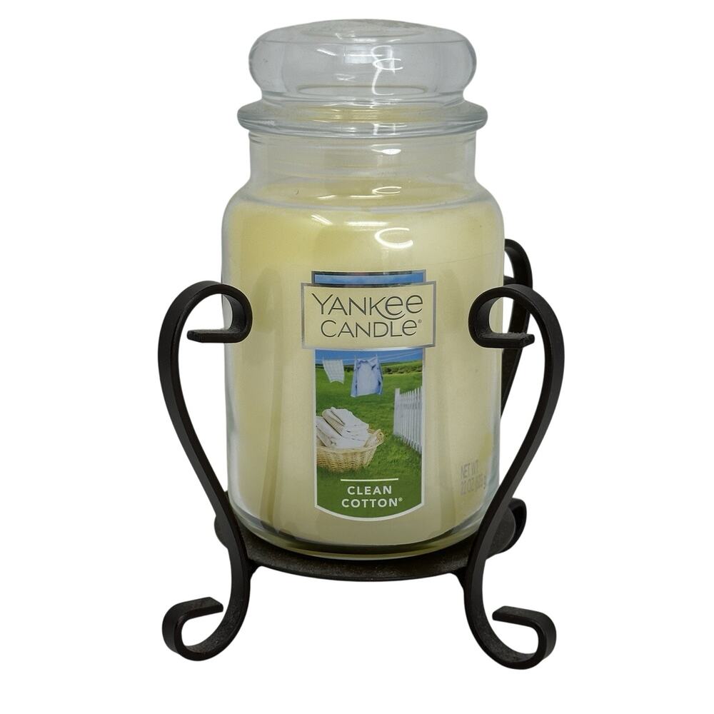 Yankee Candle Black Label CLEAN COTTON 22oz Jar Large Discontinued WITH STAND